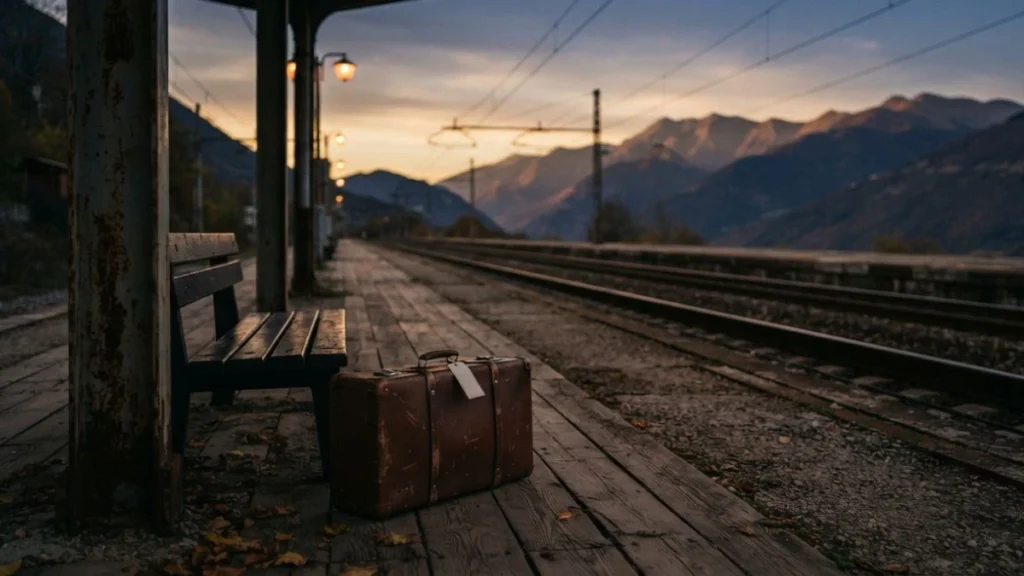 Fernweh german word: an empty train platform evoking longing for distant places