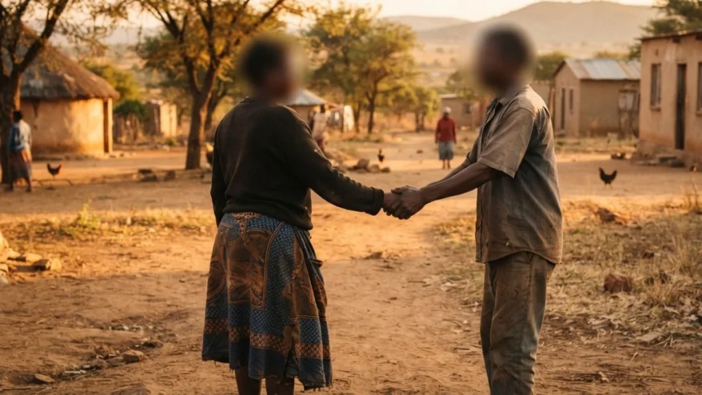 Sawubona: two people exchanging a warm greeting handshake in South Africa
