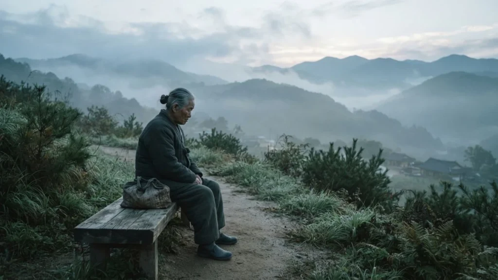 The Korean concept of han: a quiet misty hillside evoking enduring, generational sorrow